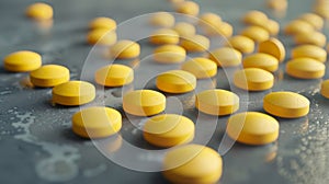 Yellow pills on table