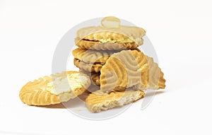 yellow pineapple biscuit isolated on white background, front view
