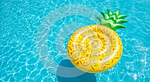 Yellow Pineapple Inflatable Pool Float in Blue Water