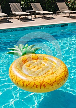 Yellow Pineapple Inflatable Pool Float in Blue Water