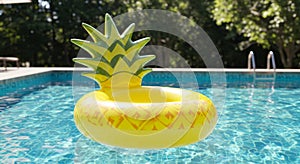 Yellow Pineapple Pool Float in a Blue Swimming Pool