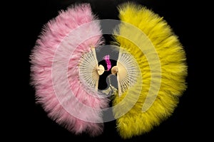 Yellow and pink Chinese folding fan