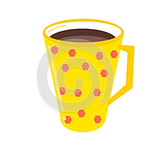 Yellow and pink Cup of Coffee. Vector Illustration. Flat Style. Element for Decorative Design for Cafeteria, Posters, Banners