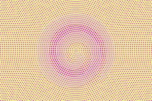 Yellow pink dotted halftone. Round rough dotted gradient. Half tone background.