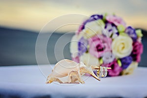 Yellow and pink roses. Wedding bouquet