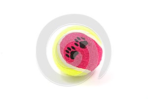 A yellow and pink tennis ball