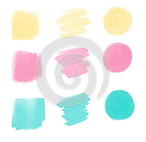 Yellow, pink, turquoise. Set color highlighter. Illustration with markers and colored stripes. Hand-drawn bright strokes isolated