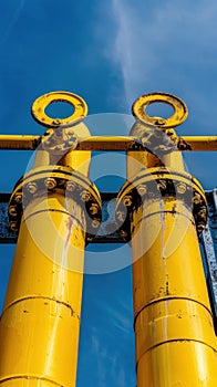 Yellow Pipes and Valves Against Blue Sky