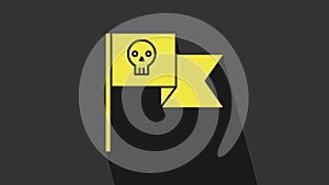 Yellow Pirate flag with skull icon isolated on grey background. 4K Video motion graphic animation