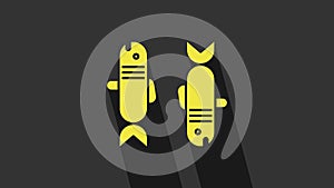 Yellow Pisces zodiac sign icon isolated on grey background. Astrological horoscope collection. 4K Video motion graphic