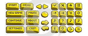 Yellow pixel game button set