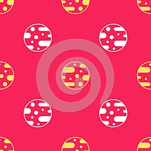 Yellow Planet Mars icon isolated seamless pattern on red background. Vector Illustration