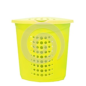 yellow plastic basket for washing, isolated