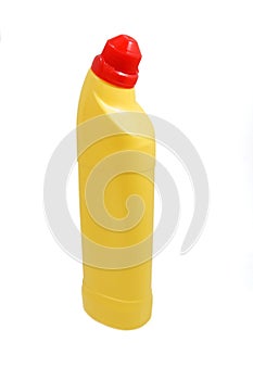 Yellow plastic bleach bottle