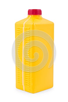 Yellow plastic canister isolated on white