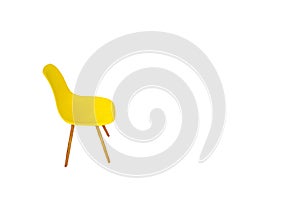 Yellow plastic chair isolated on white background. Modern style empty seat for home kitchen with copy space