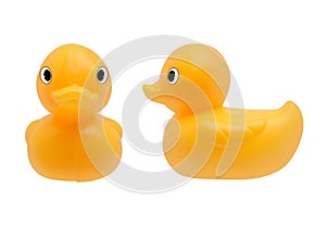Yellow plastic duck on White Background