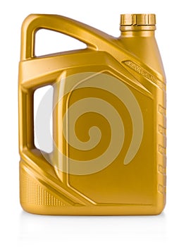 Yellow plastic gallon, jerry can isolated on a white background