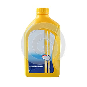 Yellow plastic gallon on a white