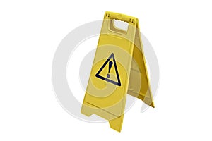 Yellow plastic warning signal isolated on white background