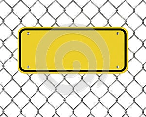 Yellow plate on a wire fence