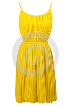 Yellow pleated dress, isolated on white