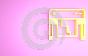 Yellow Plotter icon isolated on pink background. Large format multifunction printer. Polygraphy, printshop service