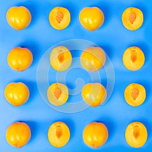 Yellow plum fruit on the white background
