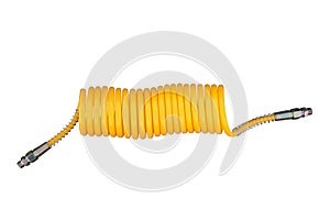 Yellow pneumatic twisted hose isolated