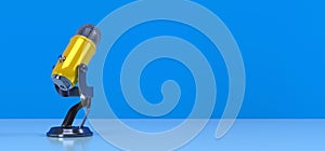 Yellow PODCAST Microphone on blue background. Entertainment and online video conference concept. 3D illustration rendering