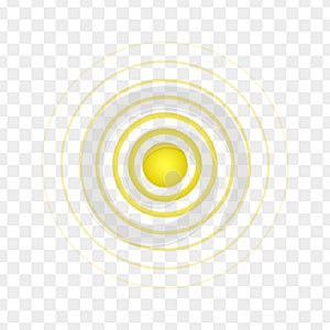 Yellow point with concentric circles. Symbol of aim, target, pain, healing, hurt, painkilling. Round localization icon