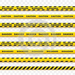 Yellow police tape warns of caution. Artistic design of the crime scene line