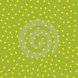 Yellow polka dots pattern on green background.