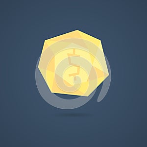 Yellow polygonal coin with shadow