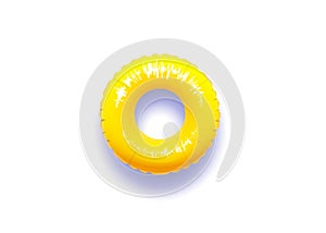 Yellow pool float with real shadow isolated in white background