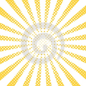 Yellow pop art rays, vector background