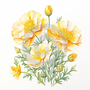 Yellow Poppies Watercolor Illustration In Takasaki Masaharu Style