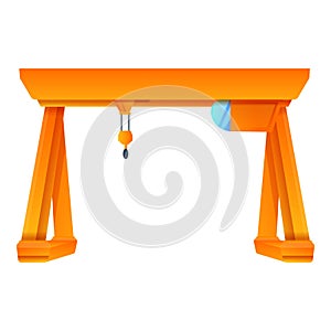 Yellow port crane icon, cartoon style