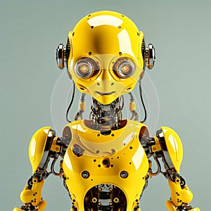 yellow portrait AI humanoid man robot look