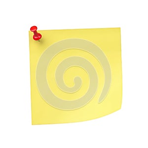 Yellow post it note with red pushpin