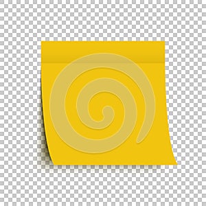 Yellow post note sticker. Sticky note. Yellow sticker with shadow on transparent background