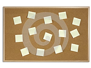 Yellow Post It Notes on Cork Board
