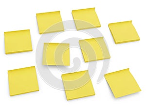 Yellow post-it notes isolated on white background