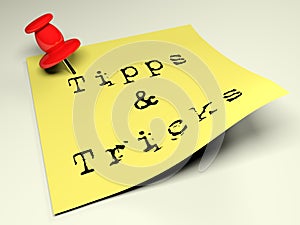 Yellow post with the write Tipps & Tricks - 3D rendering photo