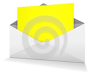 Yellow Postal envelope blank template for presentation layouts and design. 3D rendering