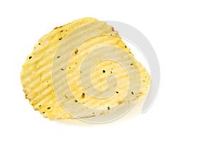 Yellow potato chips closeup