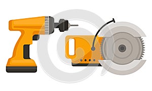 Yellow Power Tools for Carpentry Work Vector Set