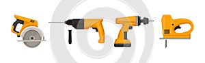 Yellow Power Tools for Carpentry Work Vector Set
