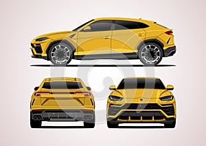 Yellow premium crossover, view from three sides.cdr photo