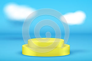 Yellow Presentation platform on blue backdrop